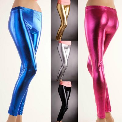 Women's Shiny wet Look Faux Leather Leggings Metallic Stretchy Sexy Leggings